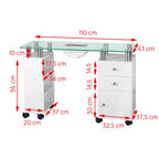 Glass Nail Table 013B White with Dust Collector AM-8A - Professional Glass Manicure Table