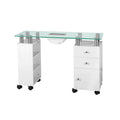 Glass Nail Table 013B White with Dust Collector AM-8A - Professional Glass Manicure Table
