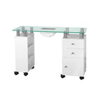 Glass Nail Table 013B White with Dust Collector AM-8A - Professional Glass Manicure Table