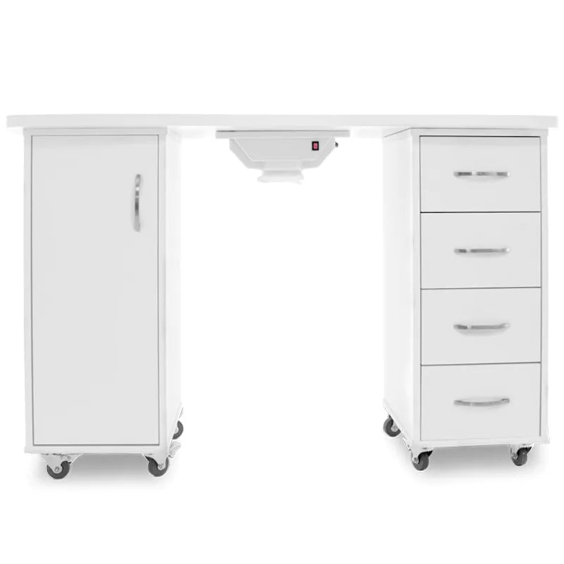 Nail Table 2027 White with Two Cabinets and Dust Collector
