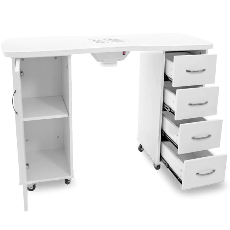 Nail Table 2027 White with Two Cabinets and Dust Collector