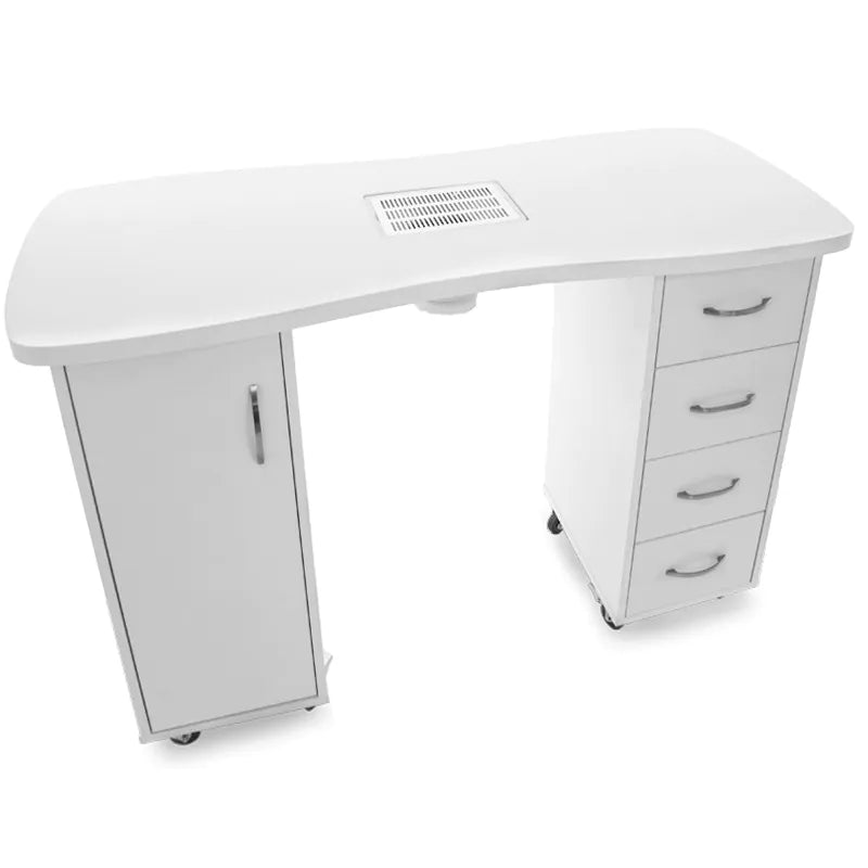 Nail Table 2027 White with Two Cabinets and Dust Collector
