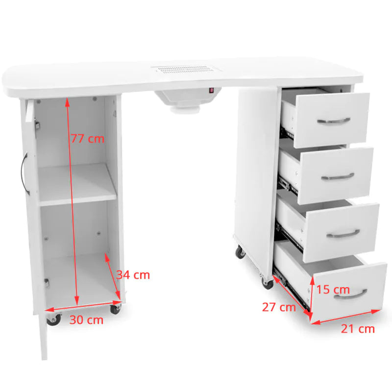 Nail Table 2027 White with Two Cabinets and Dust Collector