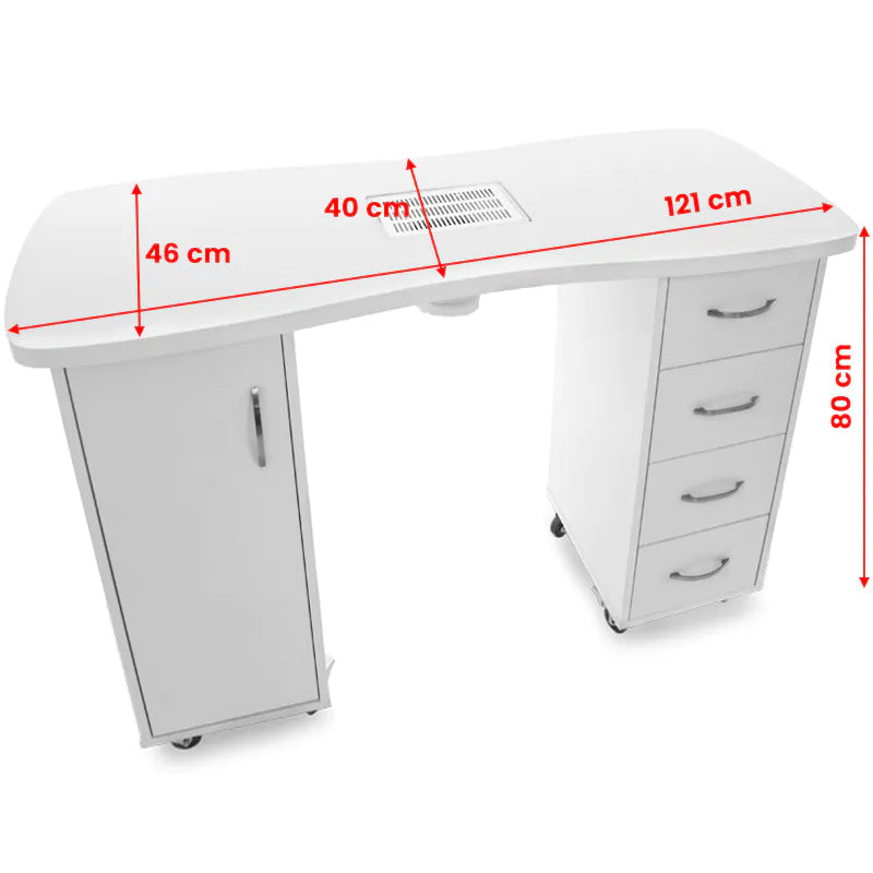 Nail Table 2027 White with Two Cabinets and Dust Collector