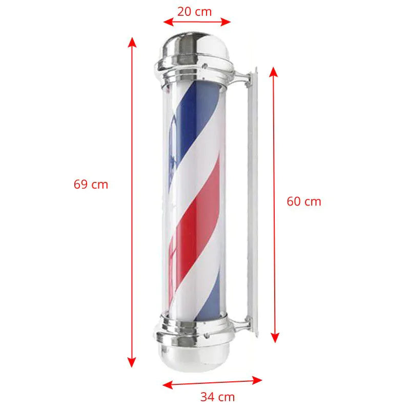 Barberlampa Barbershop BB-02 Silver – Stor Roterande Skyltlampa