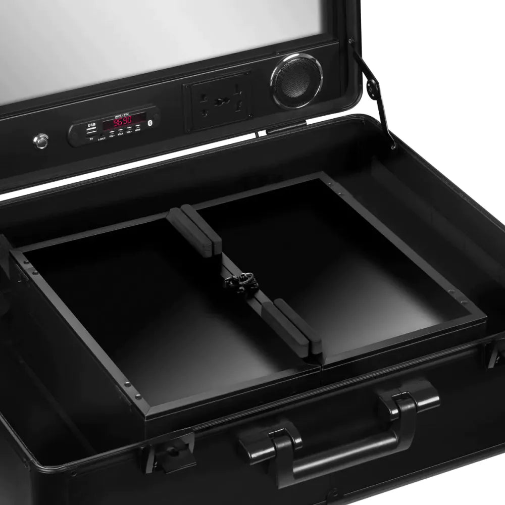 Bärbart Sminkstativ med Spegel, Belysning & Bluetooth-högtalare – Svart