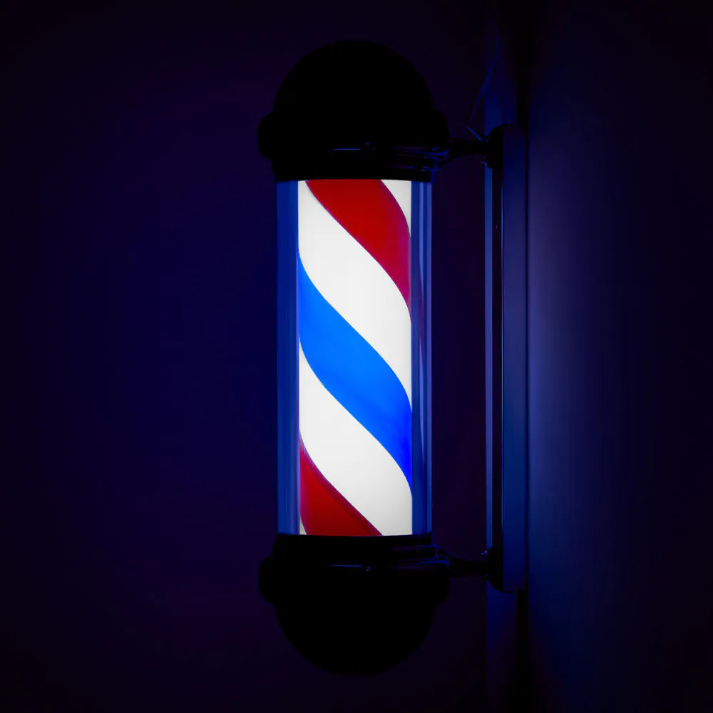 Barberlampa Barbershop BB-02 Svart – Stor Roterande Skyltlampa med Belysning
