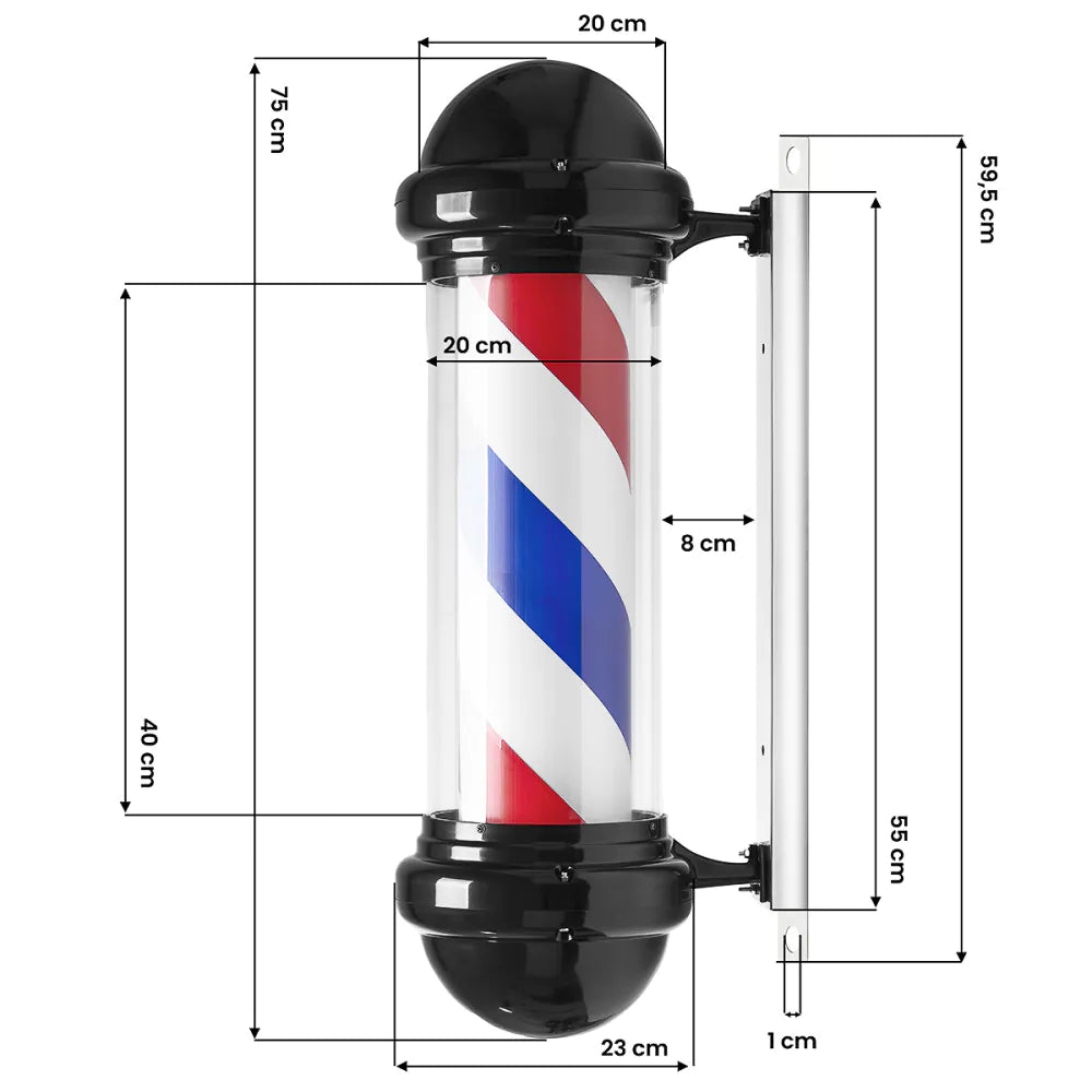 Barberlampa Barbershop BB-02 Svart – Stor Roterande Skyltlampa med Belysning