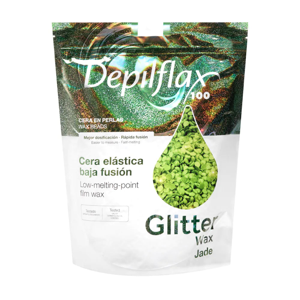 Depilflax 100 flexibelt pärlvax med låg smältpunkt, glitter jade 1000 g