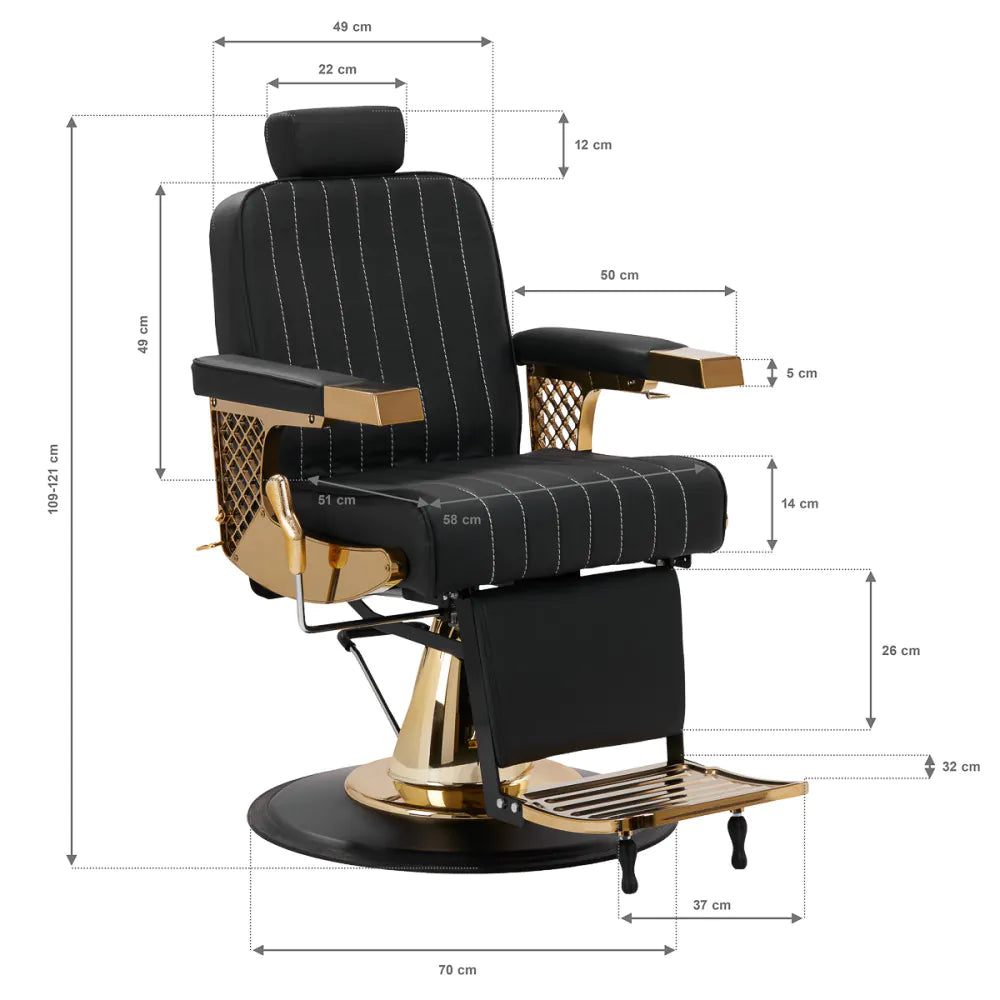Barberstol Gabbiano Marcus | Svart med Guldfärgad Bas & Hydraulisk Lyft