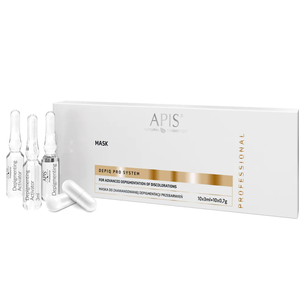 Apis DEPIQ PRO SYSTEM Avancerad Depigmenteringsmask – α-Arbutin 2% & Glutation 4% (10x3ml + 10x0,7g)