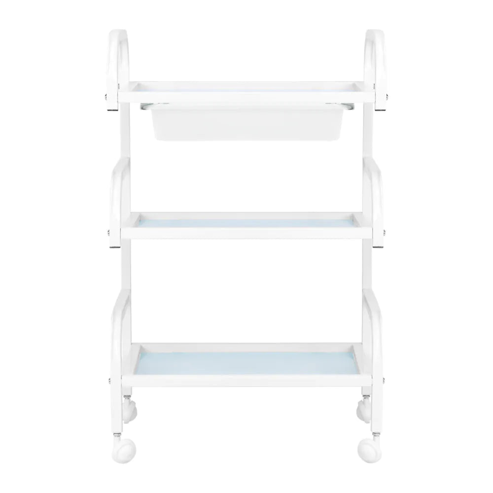 Basic 121 Cosmetics Table White – Salon Trolley with Glass Shelves