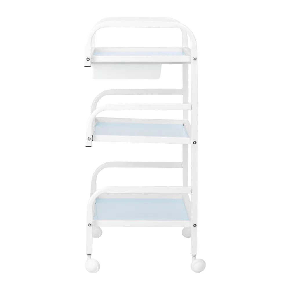 Basic 121 Cosmetics Table White – Salon Trolley with Glass Shelves