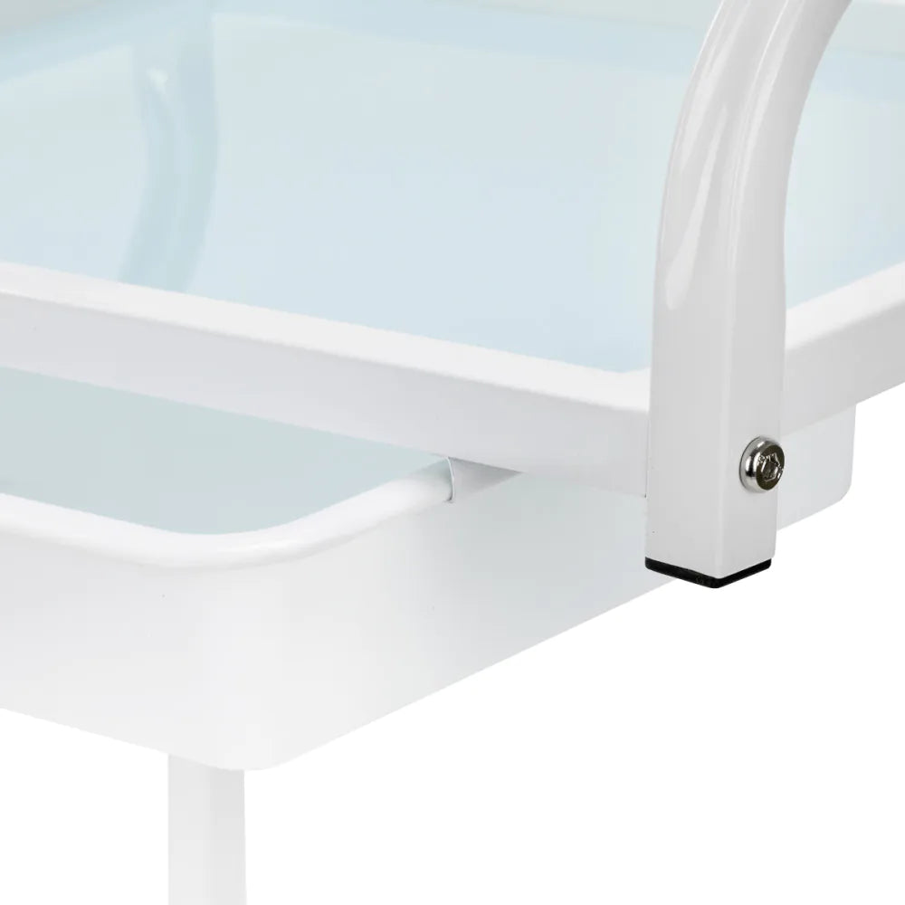 Basic 121 Cosmetics Table White – Salon Trolley with Glass Shelves