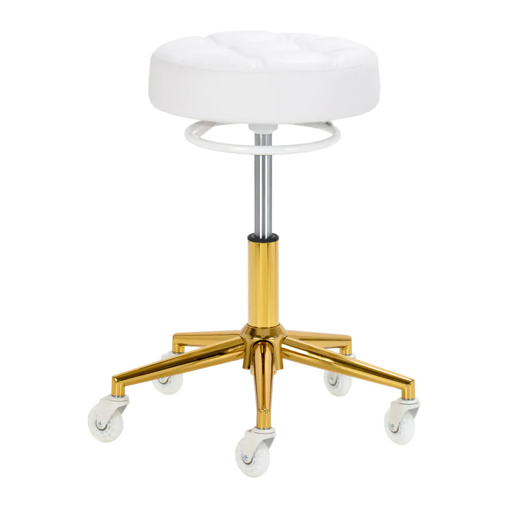 Gabbiano White & Gold Hairdresser Stool - Professional Salon Stool with Gas Lift