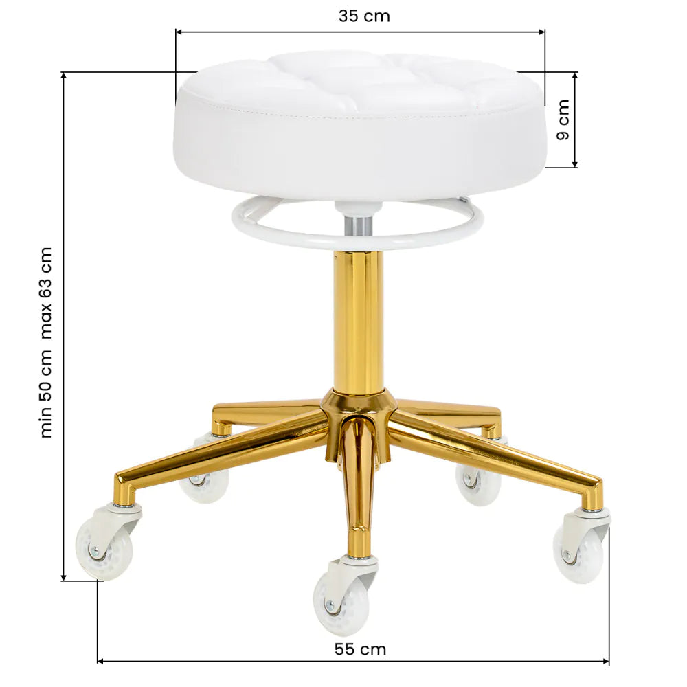 Gabbiano White & Gold Hairdresser Stool - Professional Salon Stool with Gas Lift