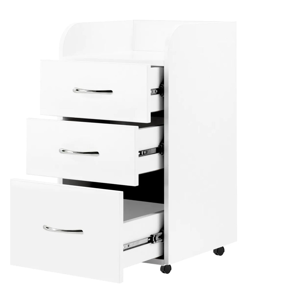 Professional White Combi Cabinet - Rolling Cart with Drawers for Pedicure and Salon
