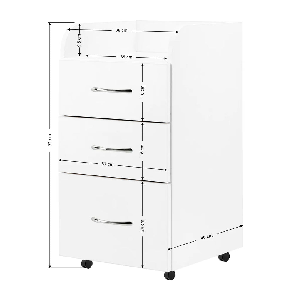 Professional White Combi Cabinet - Rolling Cart with Drawers for Pedicure and Salon