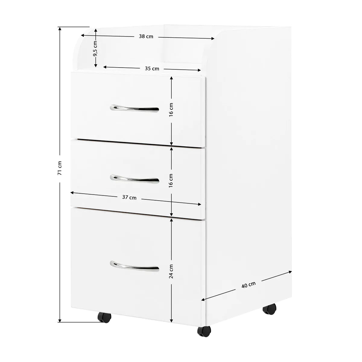 Professional White Combi Cabinet - Rolling Cart with Drawers for Pedicure and Salon