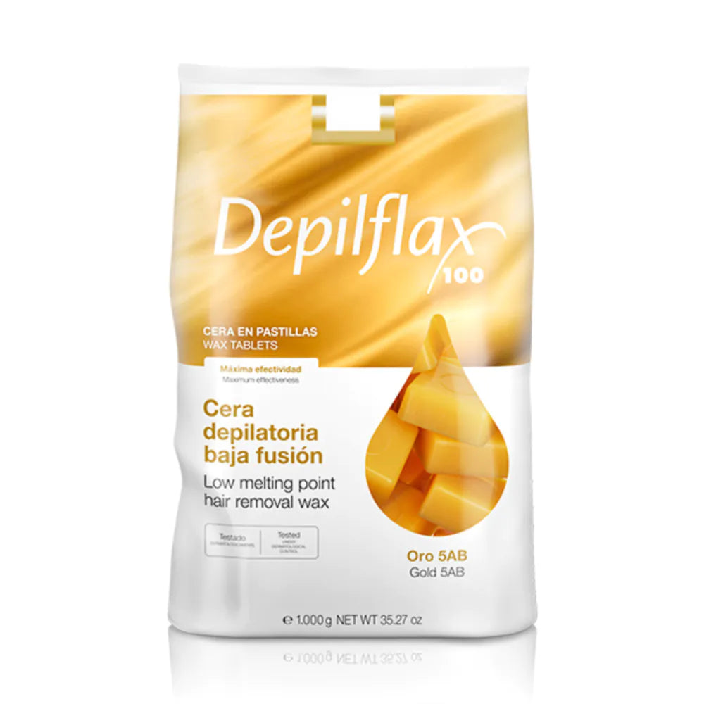 Depilflax 100 flexibelt hårborttagningsvax med låg smältpunkt  guld 1000 g