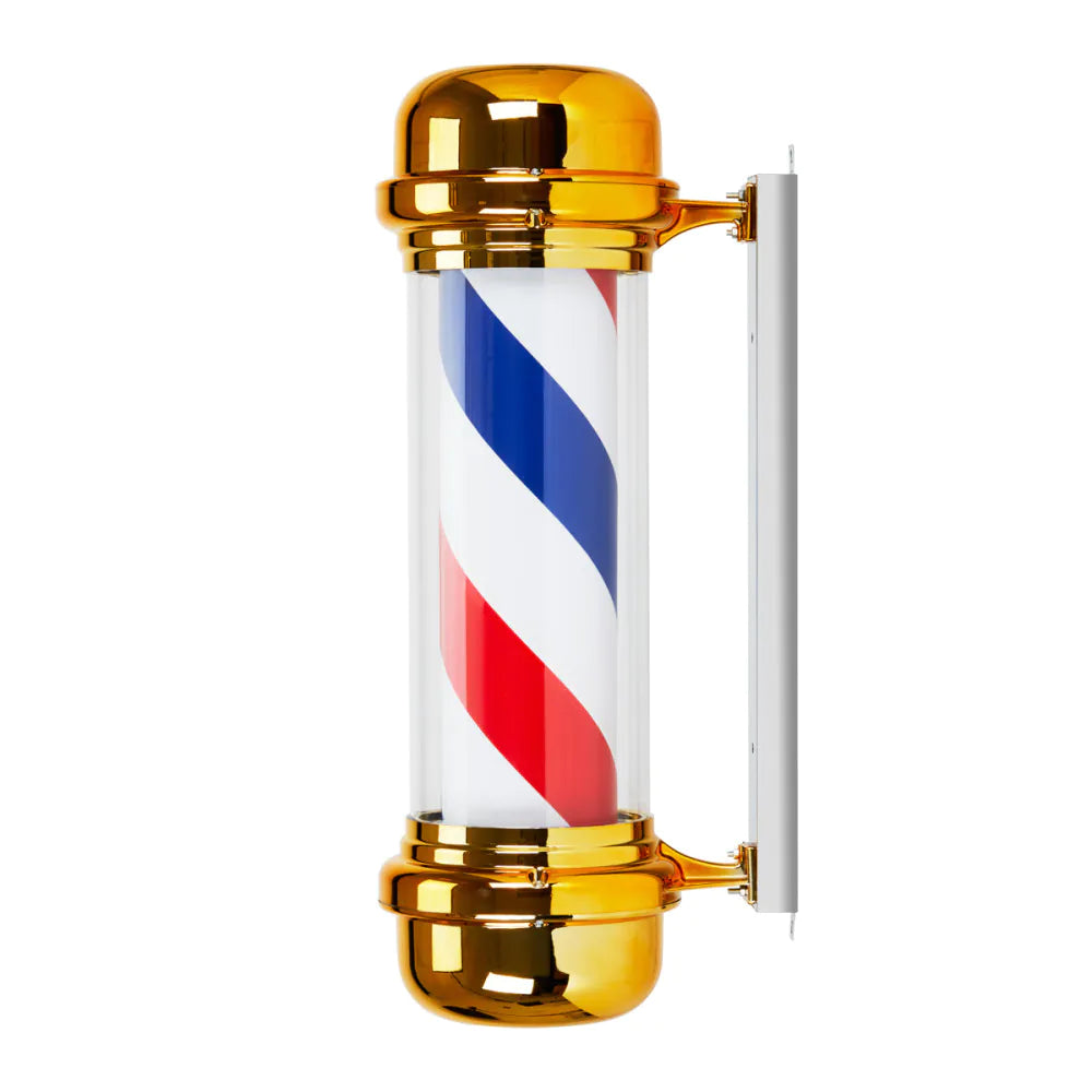 Barberlampa Barbershop BB-02 Guld – Stor Roterande Skyltlampa med Belysning